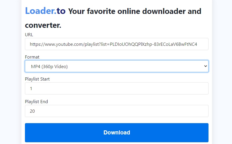 download youtube playlist loaderto