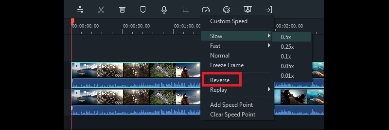 reverse video using filmora