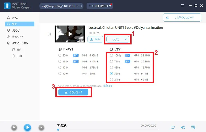 choose video quality and start downloading