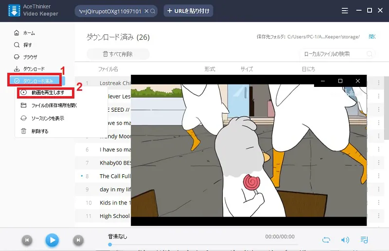 play the video from the downloaded files