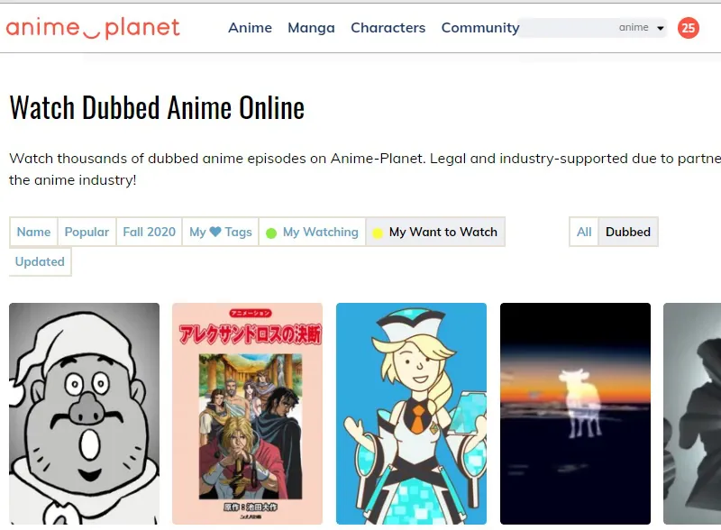 watch dubbed anime using anime planet