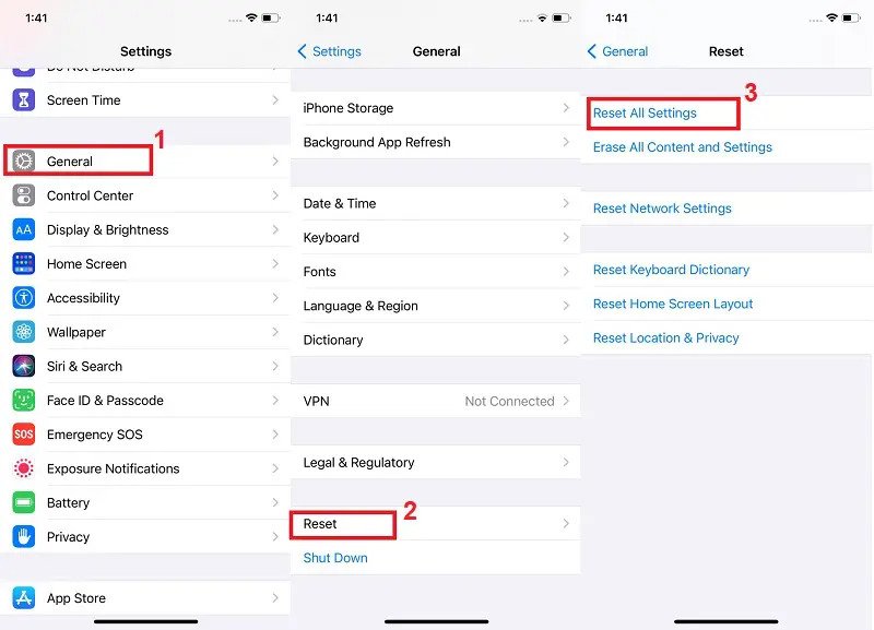 fix iphone stuck on update by reseting all settings on iphone 