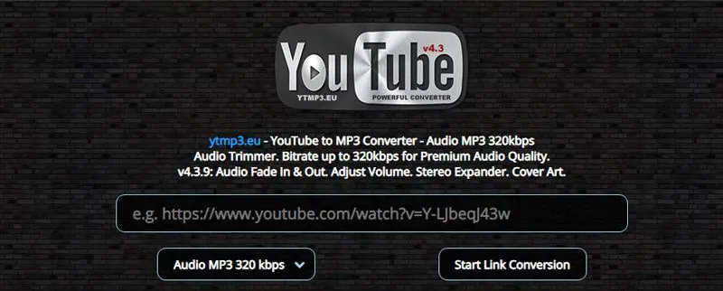 ytmp3eu for youtube to mp3 320kbps