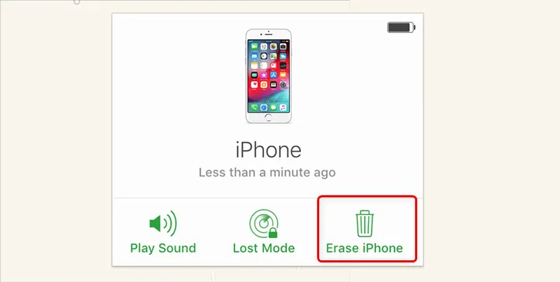 click erase iphone on find iphone option