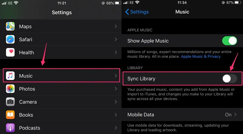 disable and enable library sync