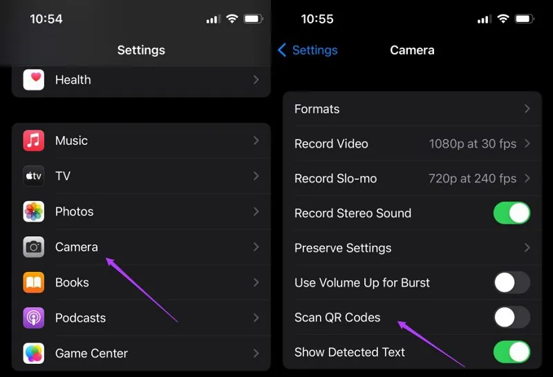 enable qr scanner in camera settings