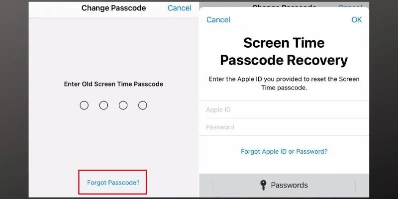 use the forgot passcode to reset parental control password