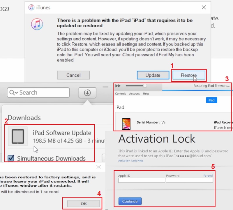 restore via itunes to unlock the ipad