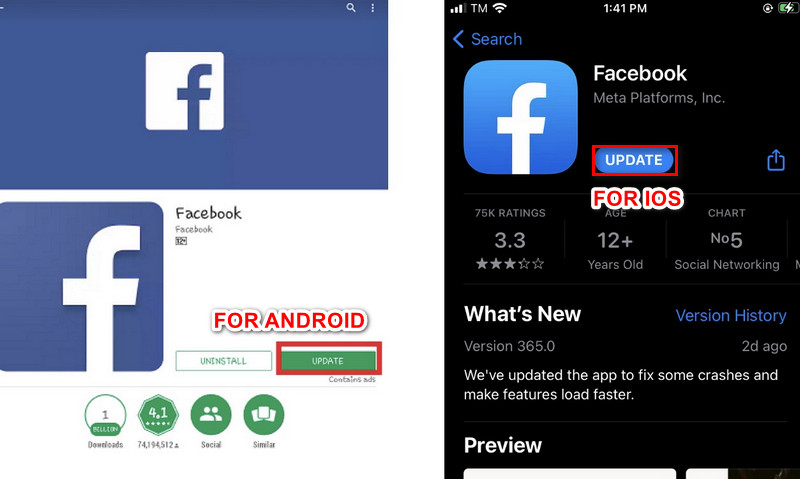 update facebook app