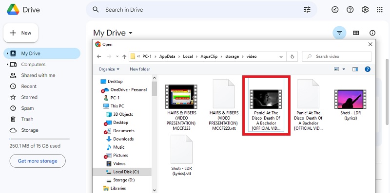 open google drive and upload the saved video file