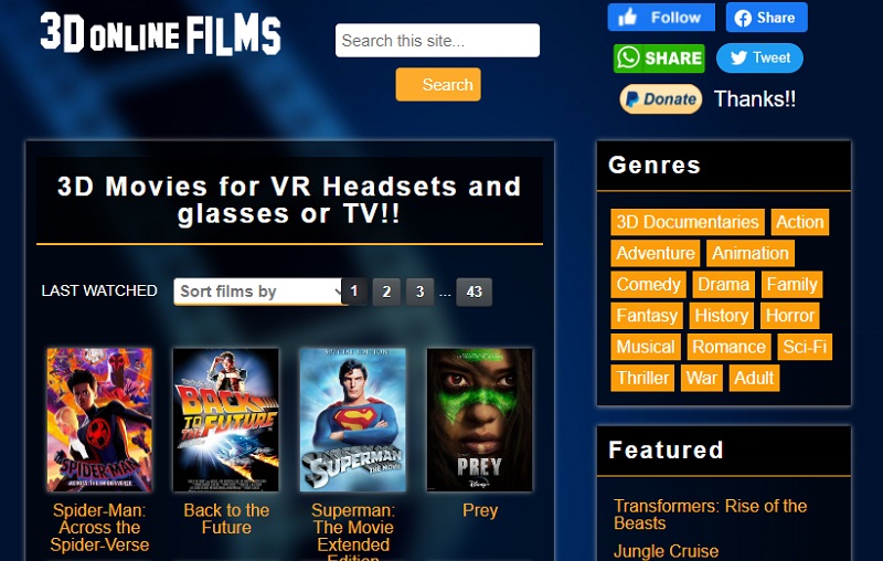 3d online films main interface