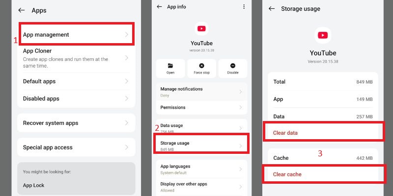 clear cache and app data for android