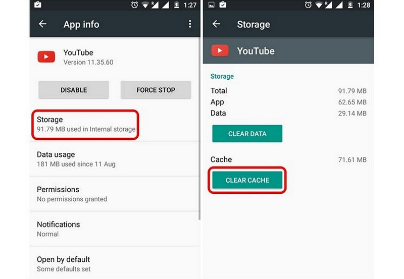 clear youtube app cache