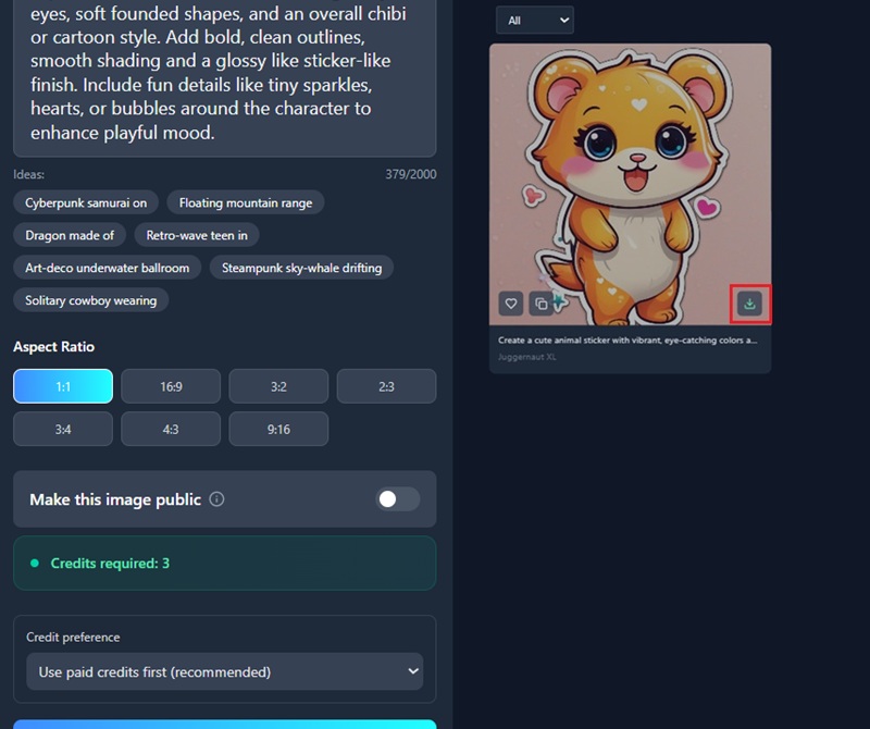 生成されたステッカーをダウンロード