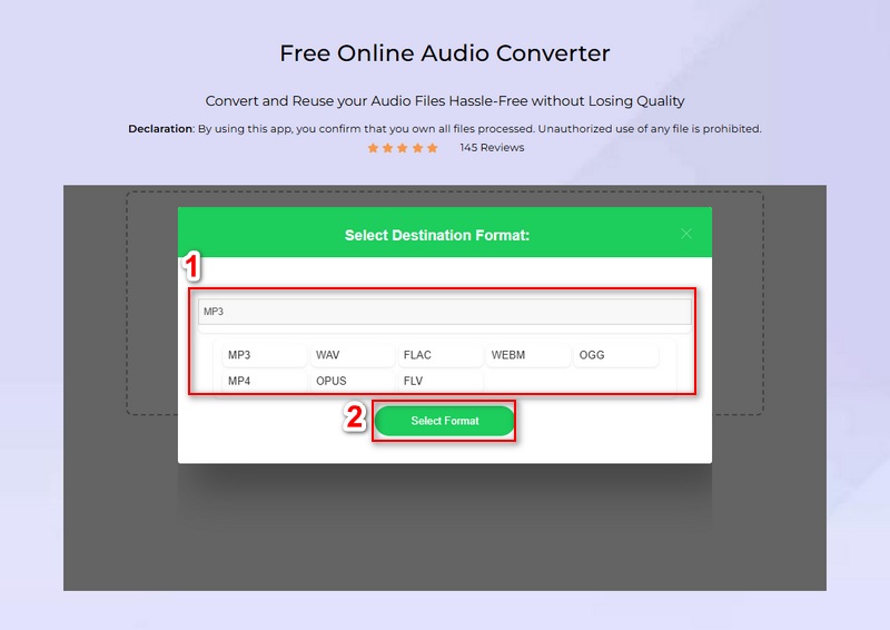 MP3または別形式を選択